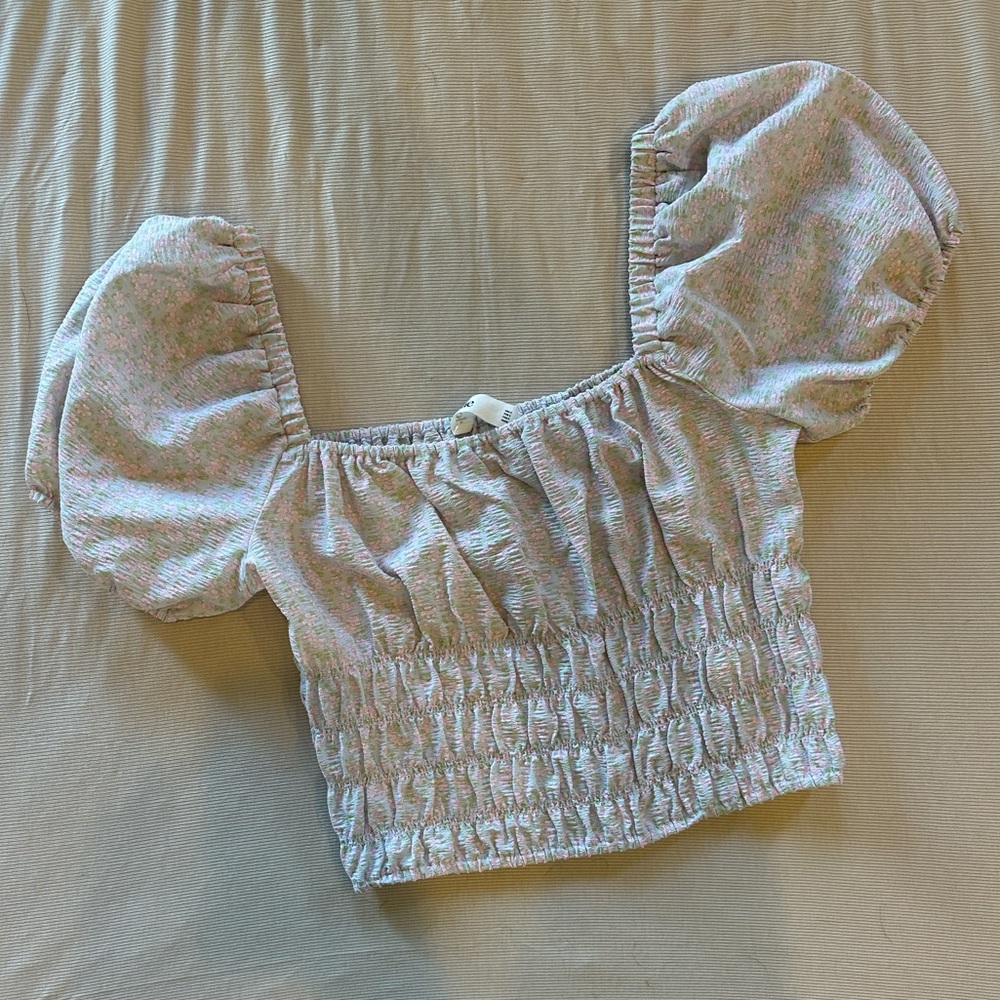 Elodie Lavender Floral Smocked Puff Sleeve Crop Top